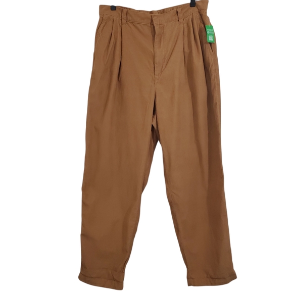 Gap High Rise Pleated Tapered Cords Pants Corduroy Brown Fall Casual NWT Size 14 - Picture 1 of 9
